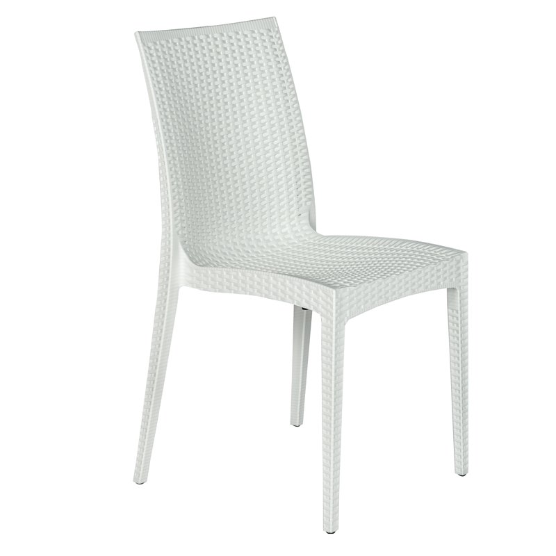 Maklaine Modern Weave Indoor Outdoor Dining Chair in White Finish