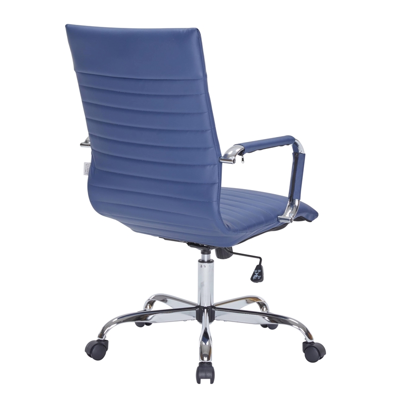 Maklaine Leather High-Back Task Office Chair in Navy Blue Finish