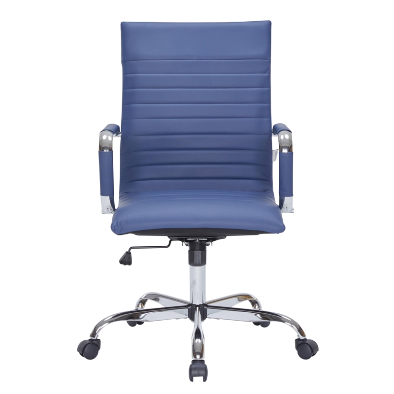 Maklaine Leather High-Back Task Office Chair in Navy Blue Finish
