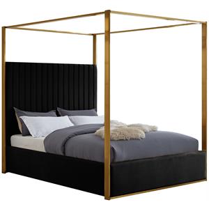Maklaine Contemporary designed Black Finished Velvet King Bed