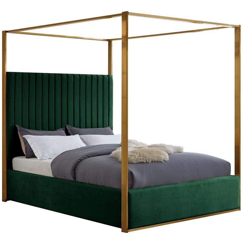 Maklaine Contemporary designed Green Finished Velvet King Bed