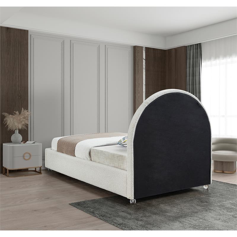 Maklaine Contemporary designed Cream Finished Fabric Twin Bed