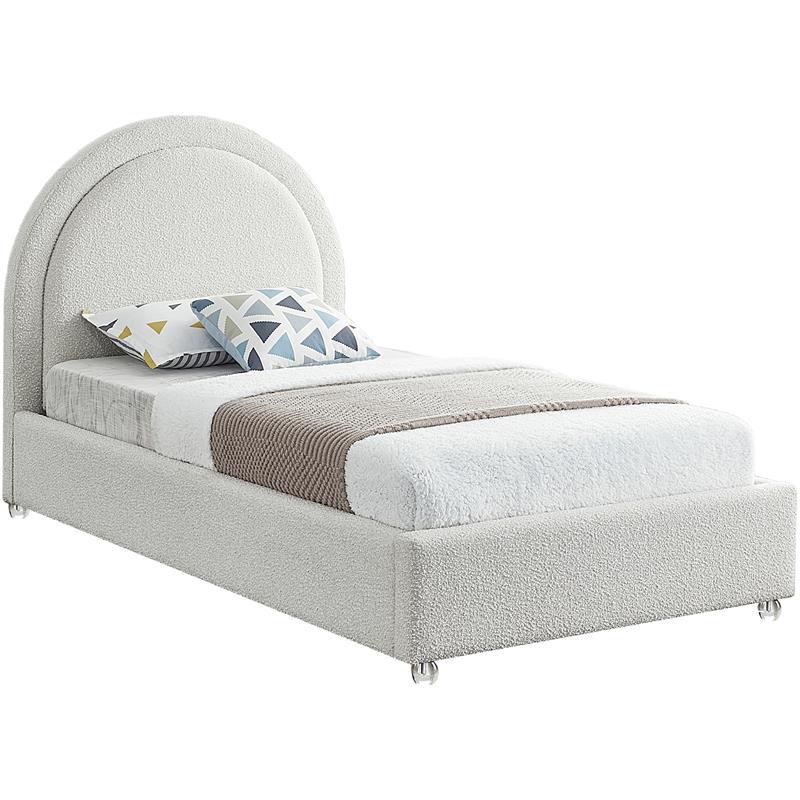 Maklaine Contemporary designed Cream Finished Fabric Twin Bed
