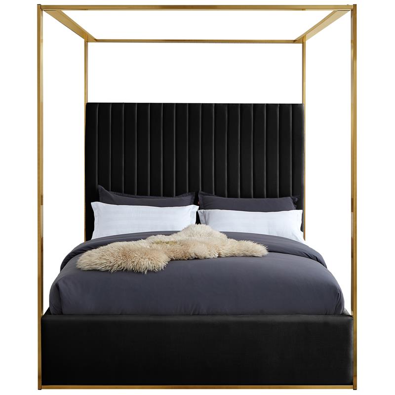 Maklaine Contemporary designed Black Finished Velvet Queen Bed