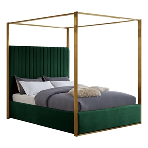 Maklaine Contemporary Velvet Deep Channel Tufted Queen Bed in Green
