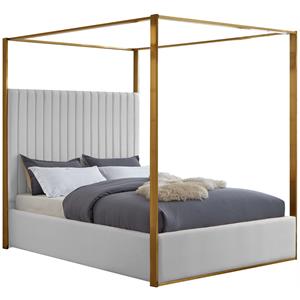 Maklaine Faux Leather White Queen Bed Rectangular Deep Channel Tufting 78.5&quot