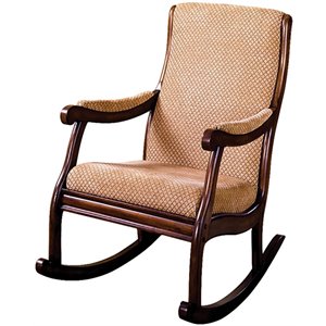 maklaine fabric upholstered rocking chair with padded armrests in brown & beige