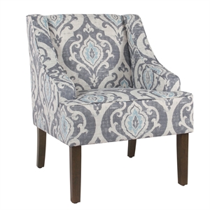 maklaine fabric accent chair swooping armrests & damask pattern in multicolor