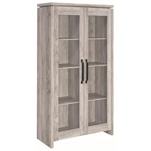maklaine spacious wooden curio cabinet with two glass doors in gray