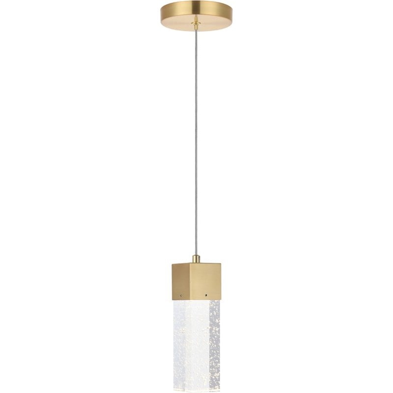 Maklaine Metal Royal Cut Crystal LED Pendant with Clear Shade in Gold Finish