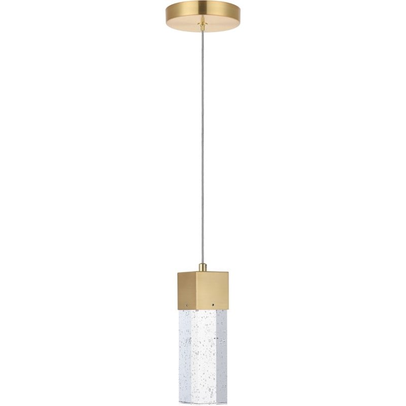 Maklaine Metal Royal Cut Crystal LED Pendant with Clear Shade in Gold Finish