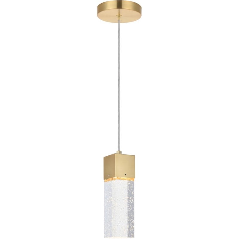 Maklaine Metal Royal Cut Crystal LED Pendant with Clear Shade in Gold Finish