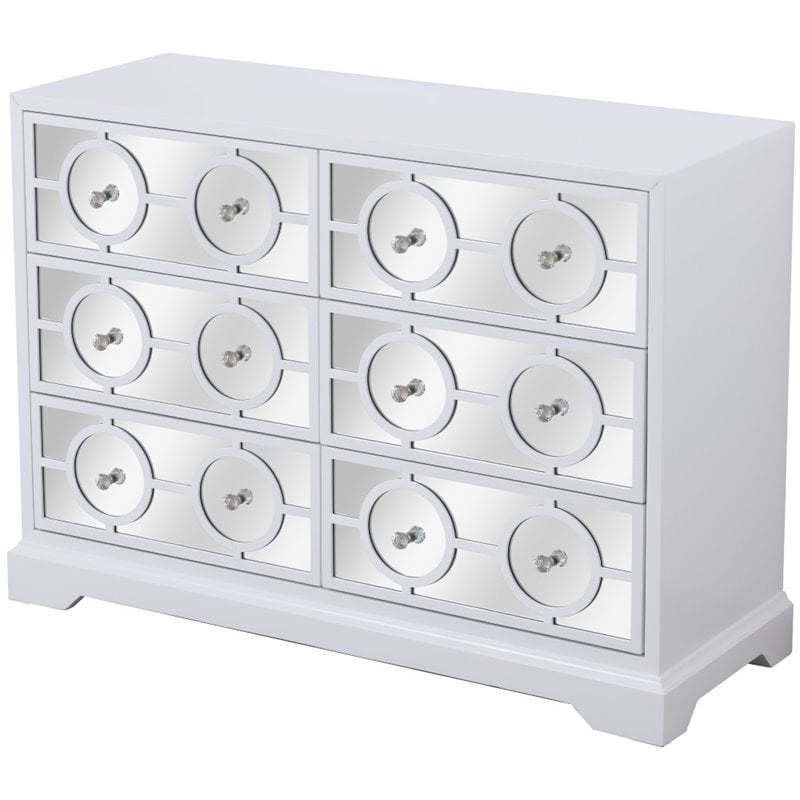 Maklaine 6 Drawer 48 inches Dresser in Hand Painted White Finish