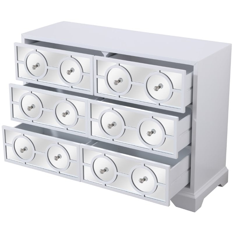 Maklaine 6 Drawer 48 inches Dresser in Hand Painted White Finish