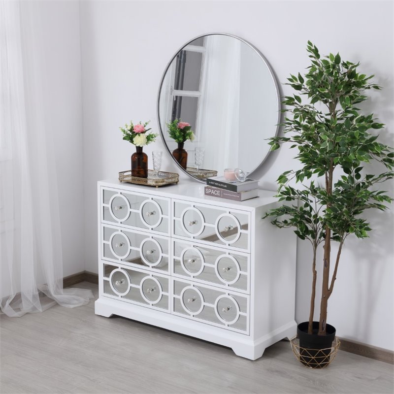 Maklaine 6 Drawer 48 inches Dresser in Hand Painted White Finish