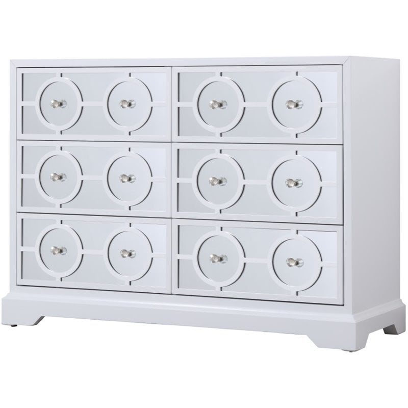 Maklaine 6 Drawer 48 inches Dresser in Hand Painted White Finish