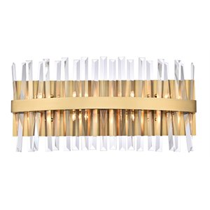 Maklaine 24&quot Iron and Crystal Bath Sconce in Satin Gold Finish