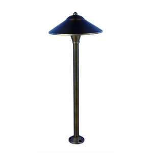Maklaine 9&quot Round Metal Path Post Lantern in Antique Brass Finish