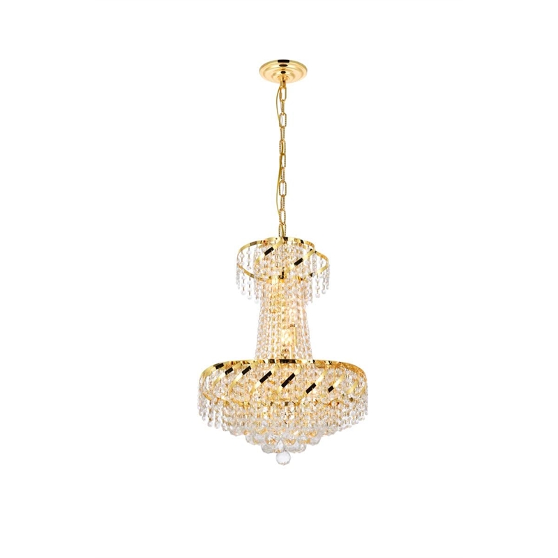 Maklaine 6 Light Royal Cut Crystal Steel Chandelier in Gold Finish