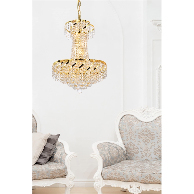 Maklaine 6 Light Royal Cut Crystal Steel Chandelier in Gold Finish