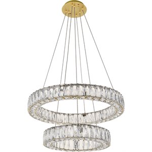 Maklaine 2 Tier 23.6&quot Round Royal Cut LED Chandelier in Gold