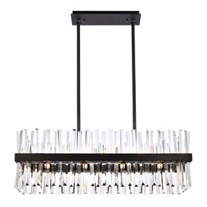 Maklaine 36&quot Rectangle Iron Crystal Chandelier Light in Black