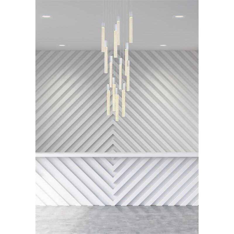 Maklaine 13-Lights Modern Metal and Crystal Pendant in Chrome