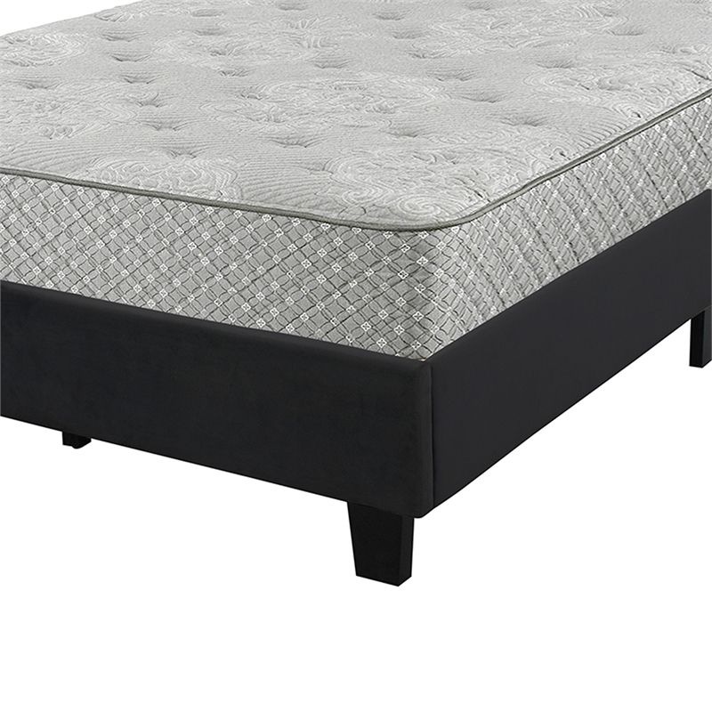 Maklaine Velvet Upholstered King Platform Bed in Black Finish