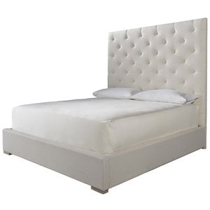 Maklaine Modern Upholstered White Finish 83&quot Tufted King Panel Bed