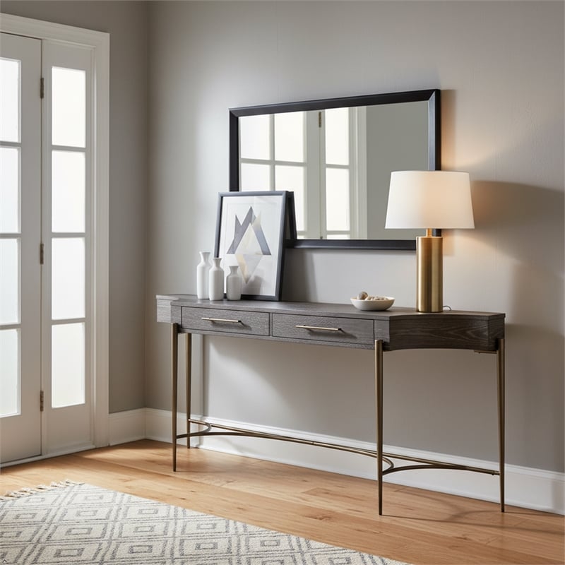 Maklaine Modern styled Wood Console Table in Onyx Brown Finish