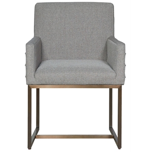 Maklaine Fabric Modern Dining Arm Chair Set of 2 in Gray with Bronze Base