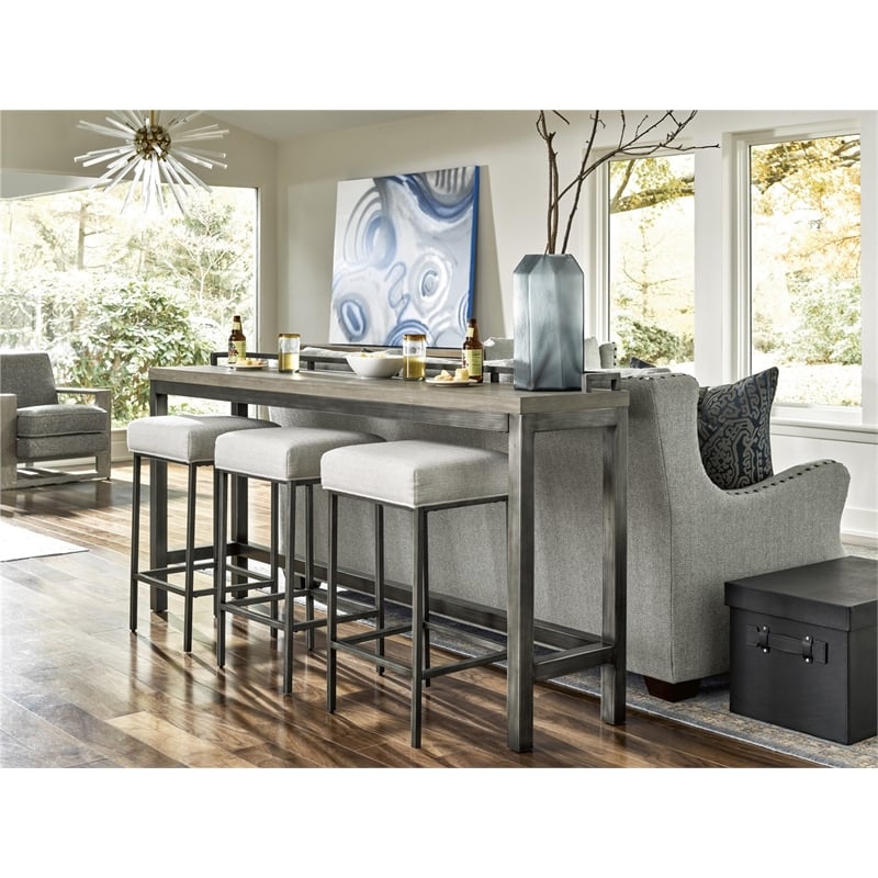 Maklaine Modern Table with 3 Stools in Gray Metal with Wood Top
