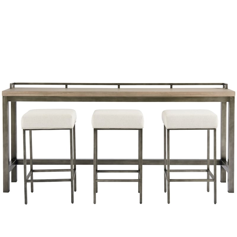 Maklaine Modern Table with 3 Stools in Gray Metal with Wood Top