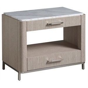 maklaine modern wood nightstand with stone top in beige finish