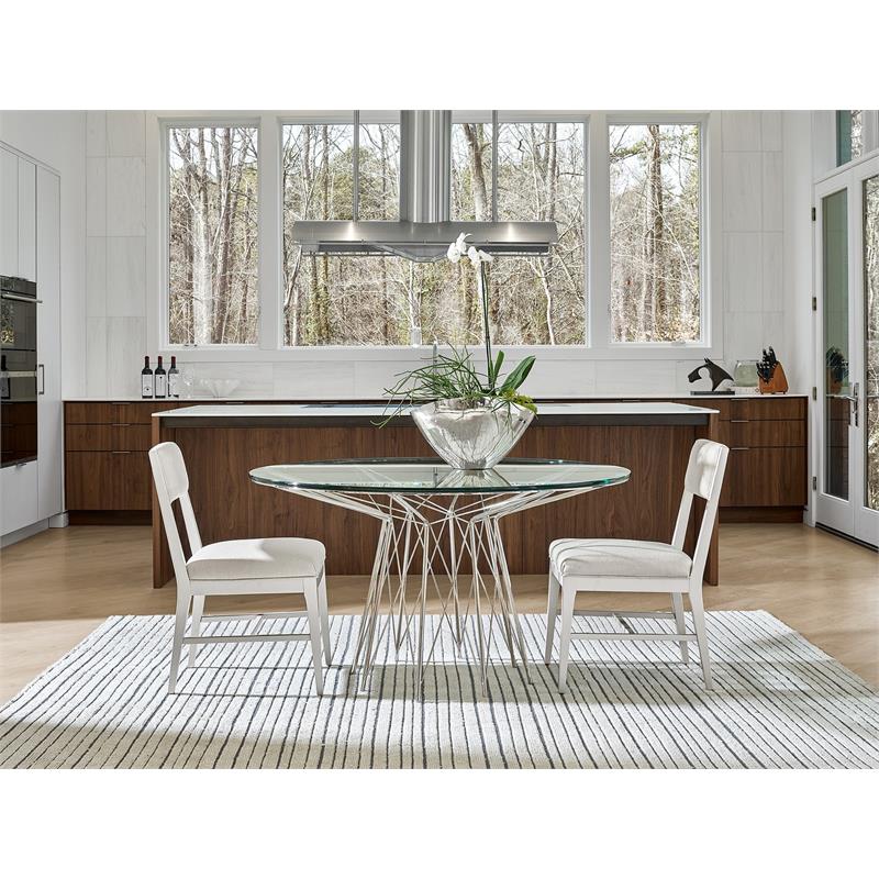 Maklaine Contemporary / Modern Gray Metal Round Dining Table with Glass Top