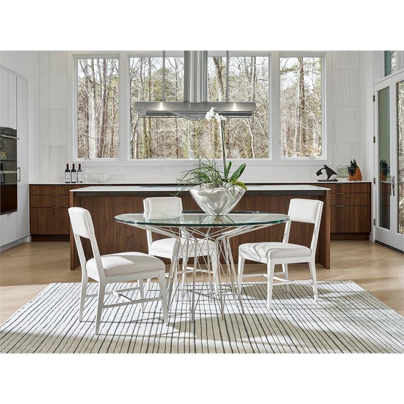 Maklaine Contemporary / Modern Gray Metal Round Dining Table with Glass Top