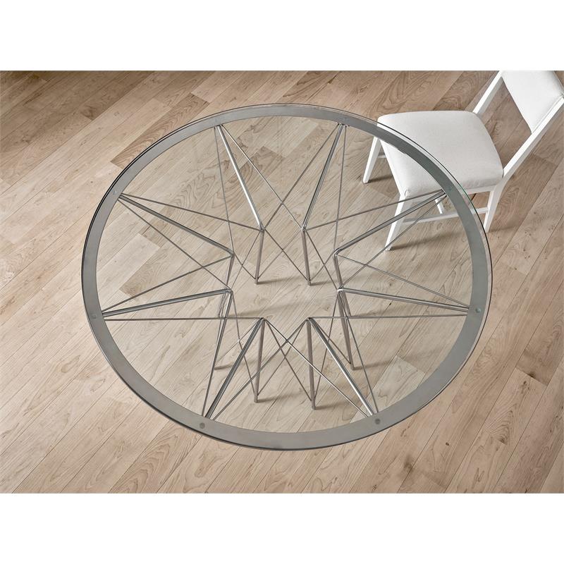 Maklaine Contemporary / Modern Gray Metal Round Dining Table with Glass Top