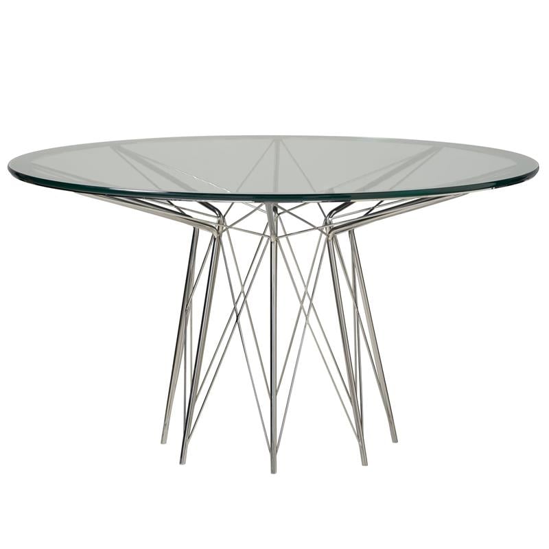 Maklaine Contemporary / Modern Gray Metal Round Dining Table with Glass Top