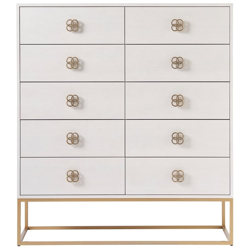 Maklaine Transitional styled Wood Ten Drawer Chest in White Finish