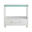 Maklaine Wood Transitional Nightstand with Glass Top in White