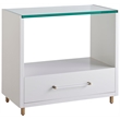 Maklaine Wood Transitional Nightstand with Glass Top in White