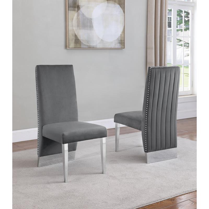 Maklaine Gray Tufted Velvet Accent Side Chairs in Silver Chrome (Set of 2)