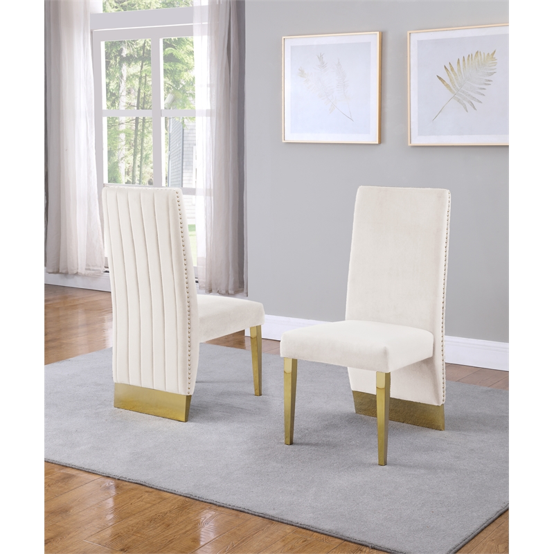 Maklaine Cream Tufted Velvet Accent Side Chairs in Gold Chrome (Set of 2)