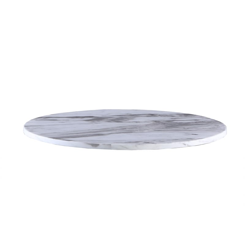 Maklaine Round White Marble Dining Table w/ Lazy Susan & Stainless Steel