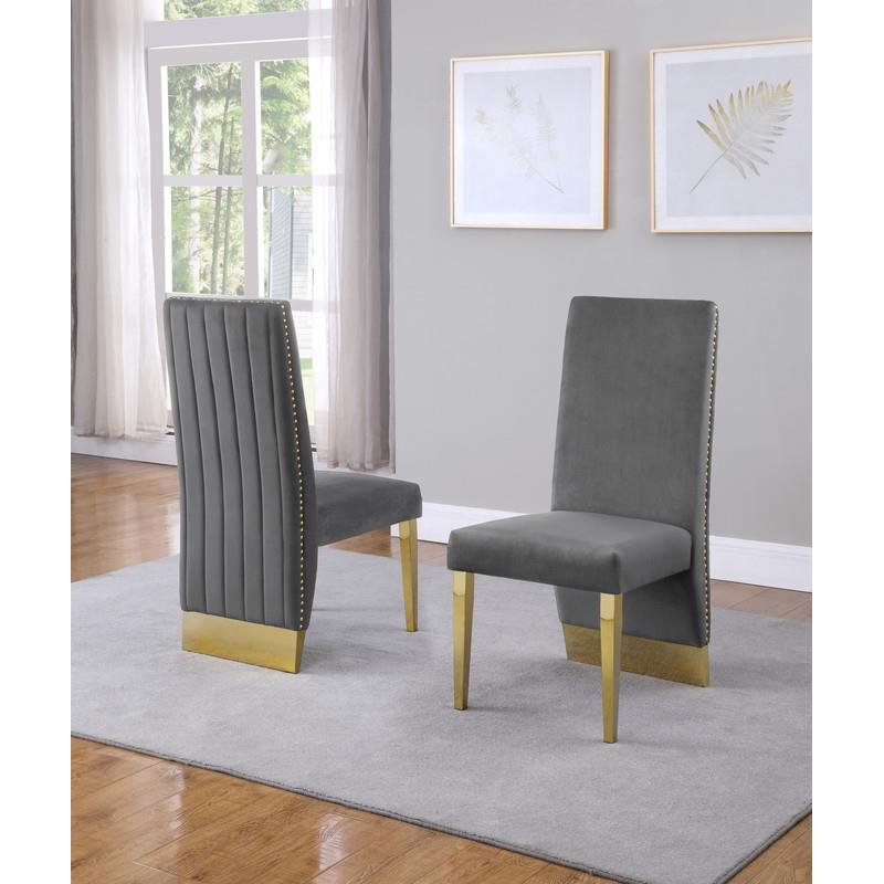 Maklaine Gray Tufted Velvet Accent Side Chairs in Gold Chrome (Set of 2)