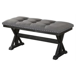 maklaine gray linen fabric dining bench w/ tufts & dark espresso base
