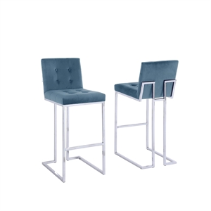 Maklaine Barstools w/ Tufted Seats in Teal Blue Velvet & Chrome Legs (Set of 2)