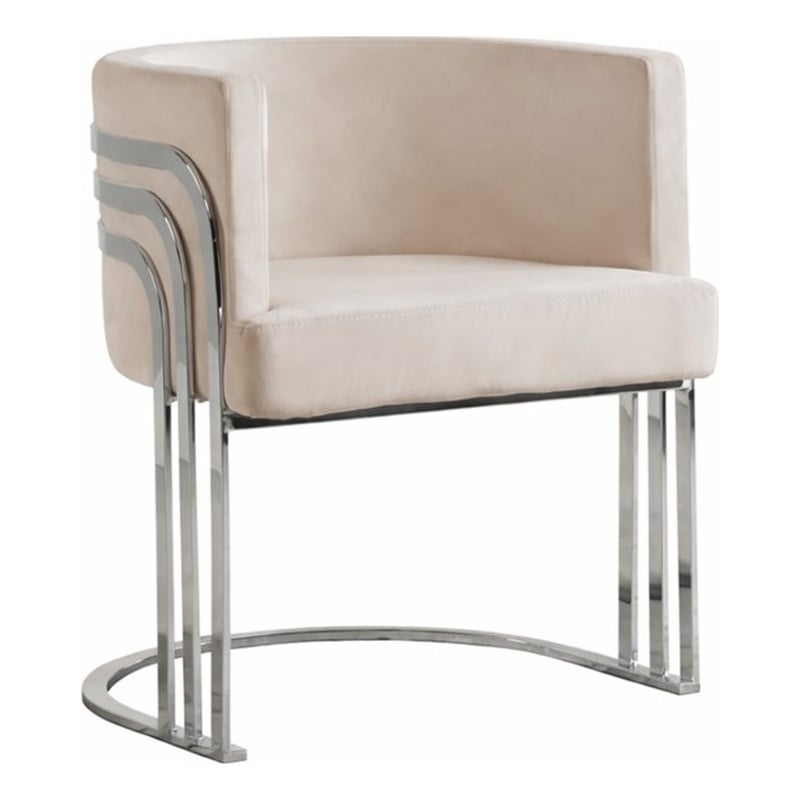 Maklaine Beige Cream Velvet Accent Barrel Leisure Chair with Silver Chrome Legs