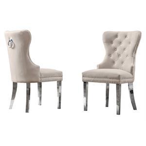 Maklaine Tufted Cream Velvet Side Chairs with Silver Stainless Steel (Set of 2)