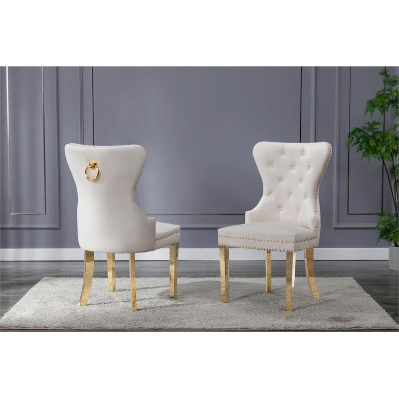 Maklaine Double Tufted Cream Velvet Side Chairs with Gold Stainless Steel Legs